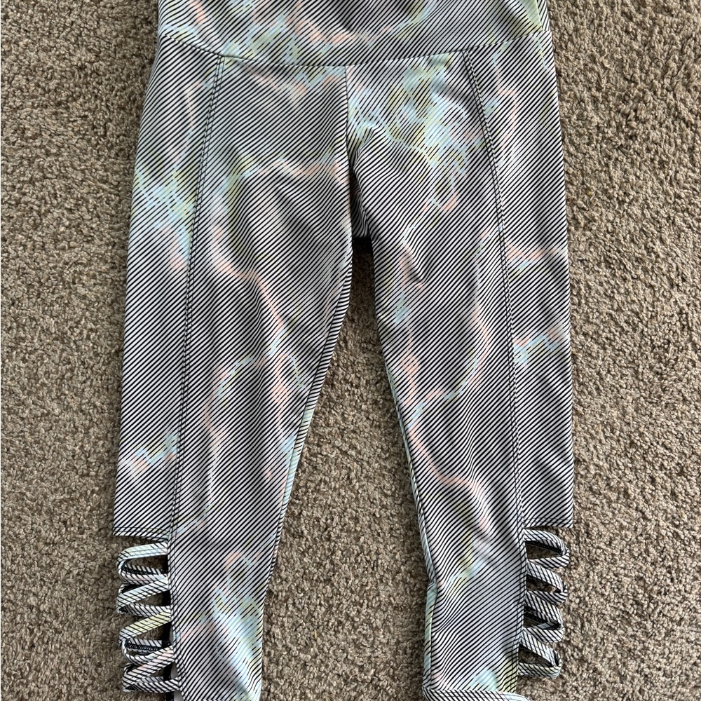 Onzie Black and White Capri Pants with Lattice Detail